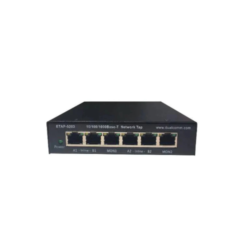 Dualcomm Dual-Link/Dual-Mode Failsafe 10/100/1000Base-T ETAP-5203 Network TAP Frontansicht